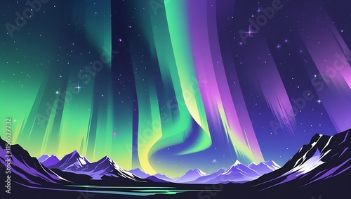 Vibrant Aurora Borealis Illuminates Majestic Mountain Range