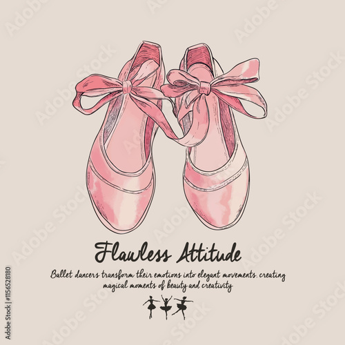 Elegant moves slogan with Ballerina pointe shoes with bow. for graphic tee t shirt or sweatshirt - Vector