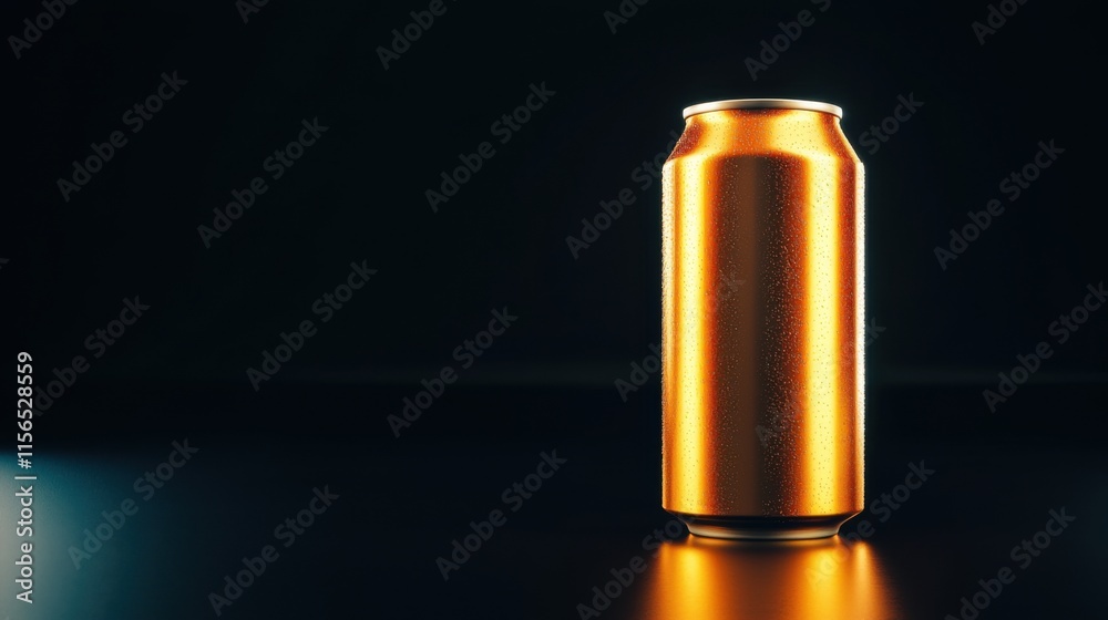 Illuminated Beverage Can Mockup in Natural Light on Dark Background Illuminated Beverage Can Mockup in Natural Light on Dark Background