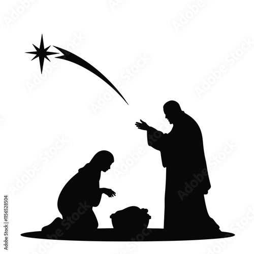 Nativity scene depicting Mary, Joseph, and the miracle of the star guiding them to the newborn Jesus