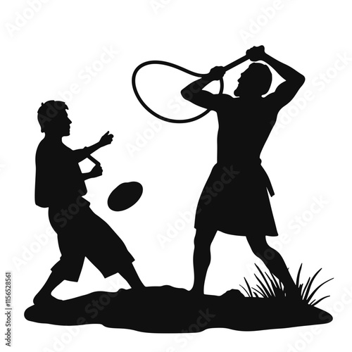 Encounter between David and Goliath in a dramatic confrontation on a battlefield