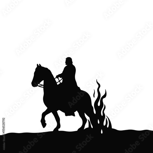 Horseman rides through flames representing a biblical tale of judgment and redemption