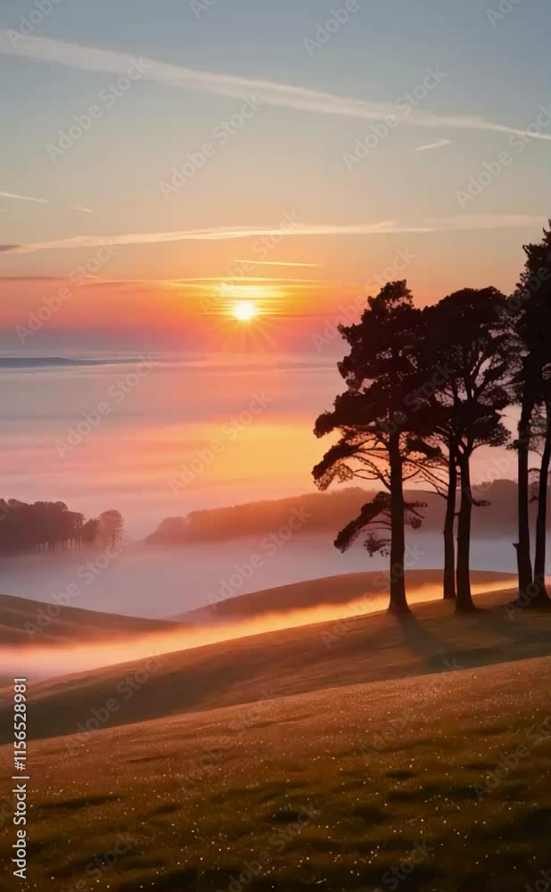 A tropical sunset with palm trees over a serene beach and ocean A tropical sunset with palm trees over a serene beach and ocean