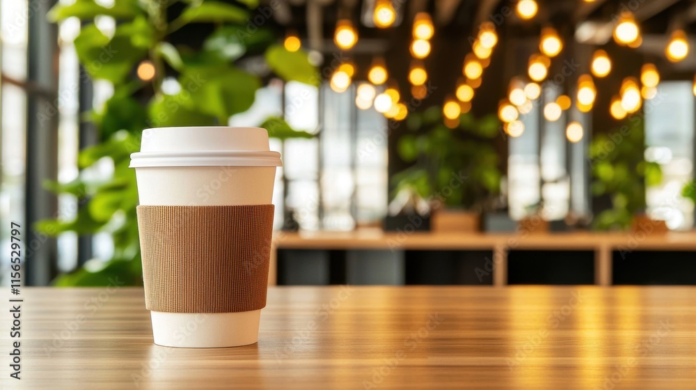 Luxurious Coffee Mug with Lid in Cozy Café Setting Surrounded by Natural Light Luxurious Coffee Mug with Lid in Cozy Café Setting Surrounded by Natural Light