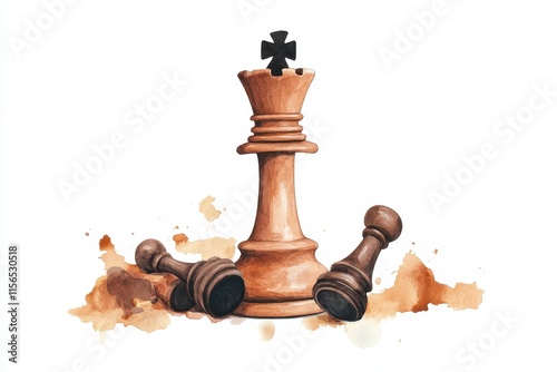 A chess king piece towering over a strategic battlefield, symbolizing power and dominance in the game of chess.