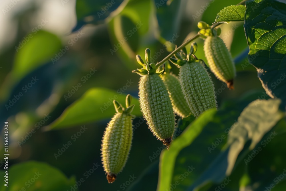Close-Up of Green Pods on a Lush Plant Close-Up of Green Pods on a Lush Plant