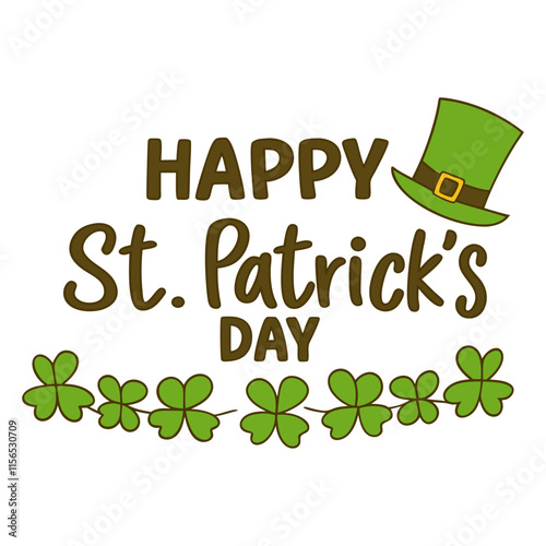 St. Patrick's Day Hand Lettering with Clover and Hat leprechaun Vector Design