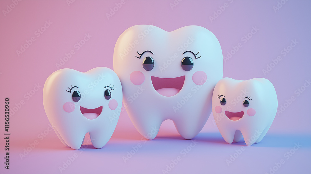 Fototapeta premium Tooth family character 3D