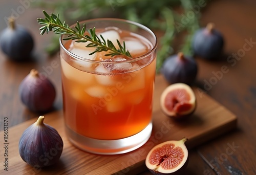 Bourbon Sour cocktail with fig spices, lemon juice and syrup. Easy to make but so delicious. Garnish with figs and thyme.
 photo