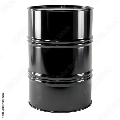 black industrial oil drum isolated on transparent background 