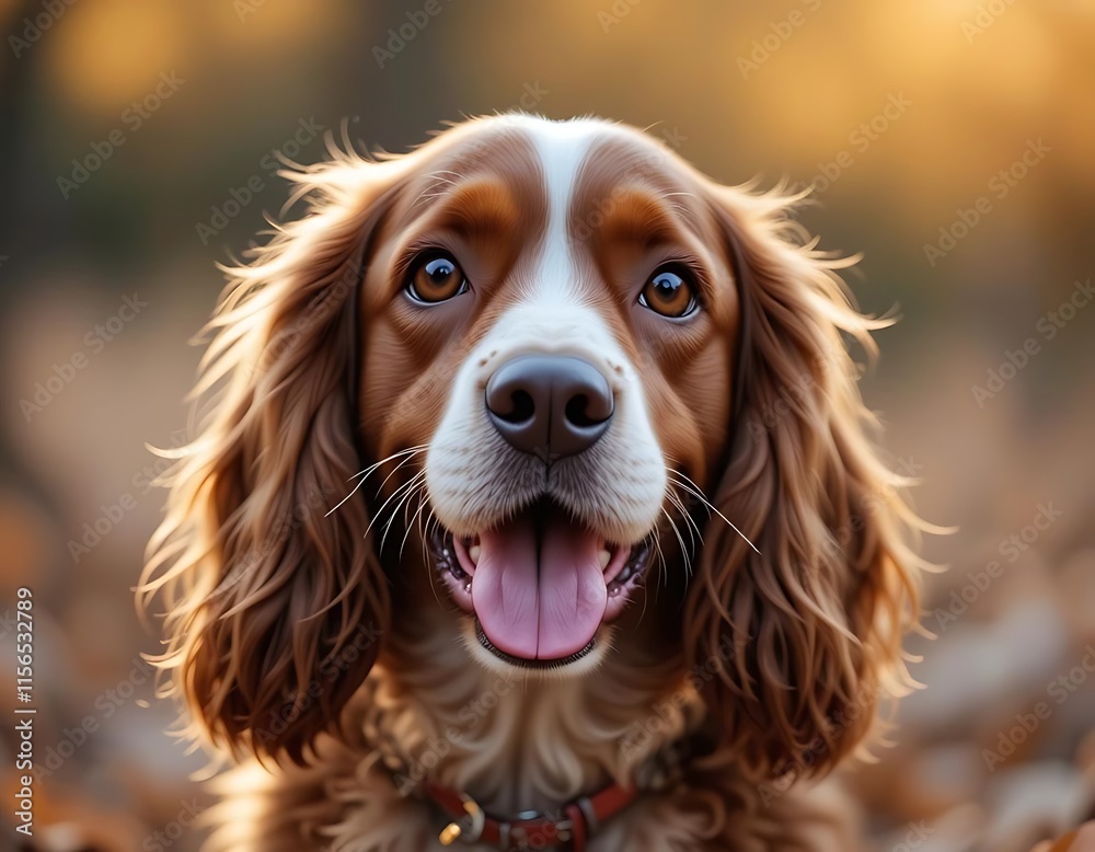 Happy Cocker Spaniel Dog Portrait Autumn Leaves Background Happy Cocker Spaniel Dog Portrait Autumn Leaves Background