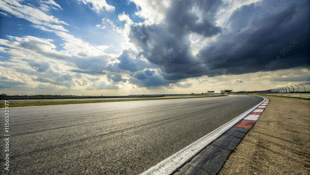 Asphalt race track road and sky clouds.Road ground background. Asphalt race track road and sky clouds.Road ground background.