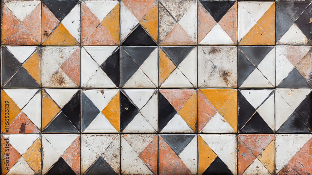 Fototapeta premium Vector seamless abstract background made of squares decorated with patterns. Mosaic of squares. Tiles located pattern.