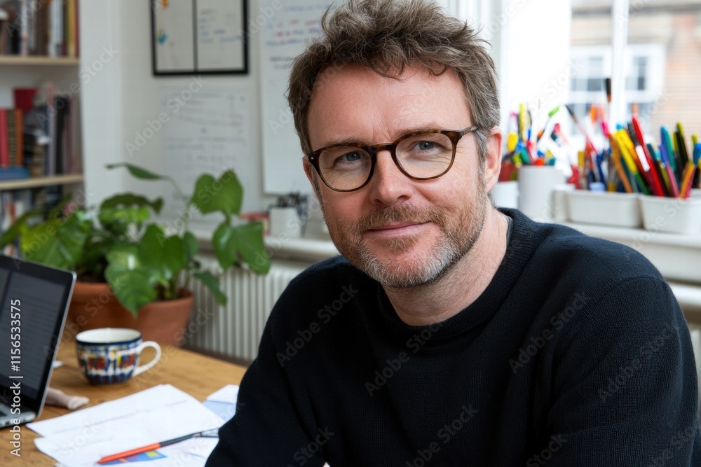 Portrait of a Confident Middle-Aged Man Working from Home Portrait of a Confident Middle-Aged Man Working from Home
