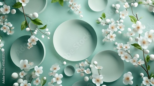 3D Illustration Background with Flowers and Pattern Circles

 photo