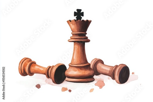 A chess king piece towering over a strategic battlefield, symbolizing power and dominance in the game of chess.