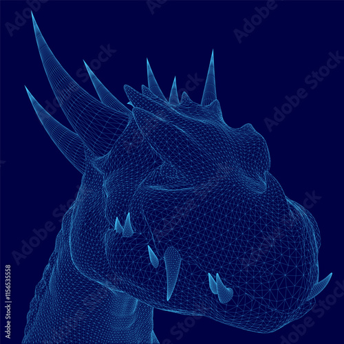 Blue dragon with a long, pointy snout and a blue background. The dragon is shown in a stylized, 3D form