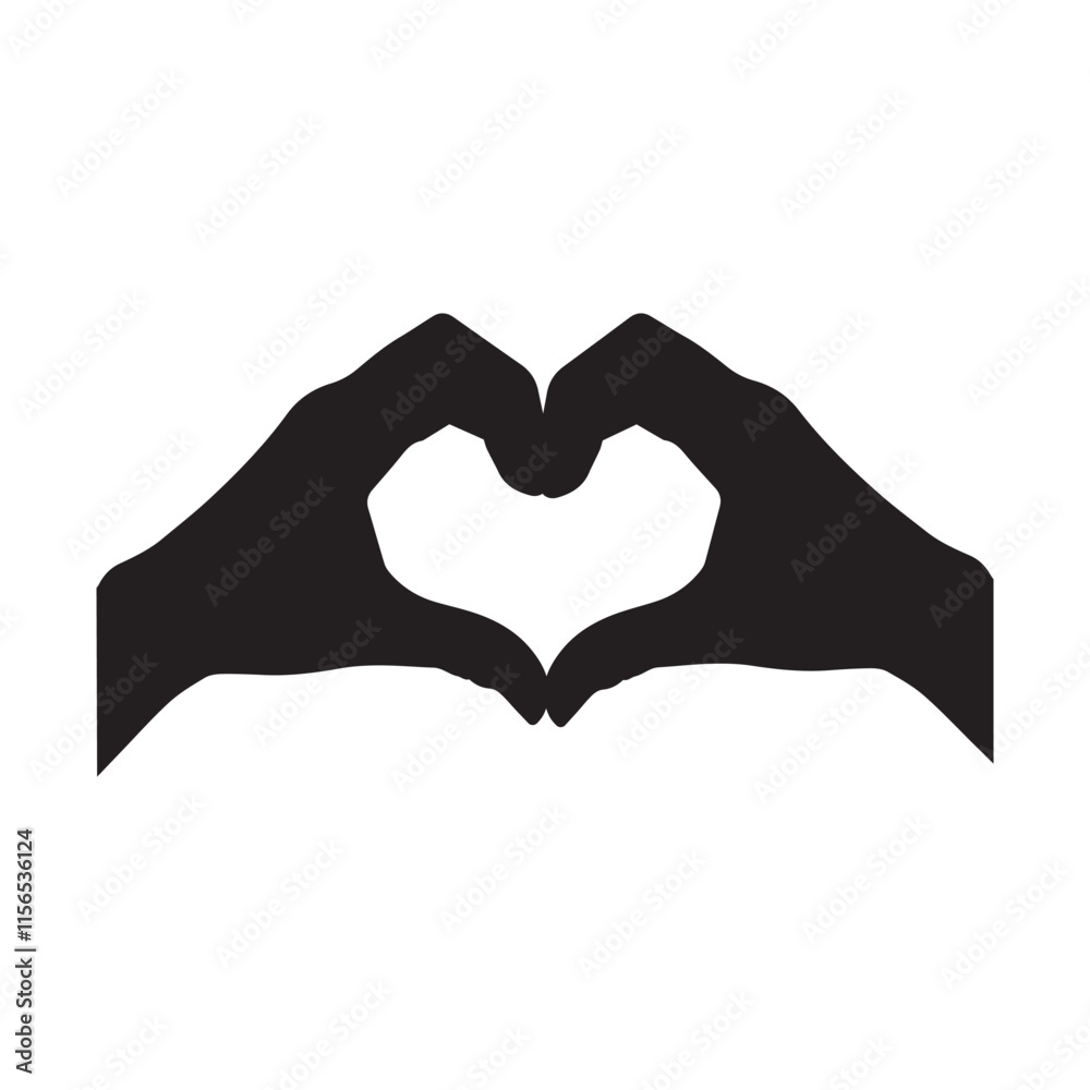 hand heart symbol vector silhouette icon, love sign