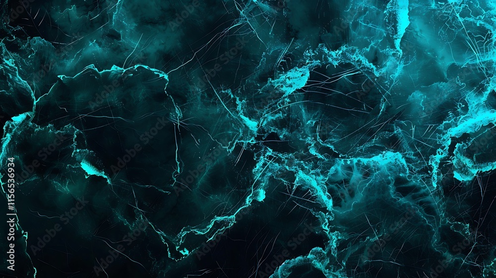 Fototapeta premium Abstract Teal and Black Marble Texture: A Deep Dive into Swirling Veins