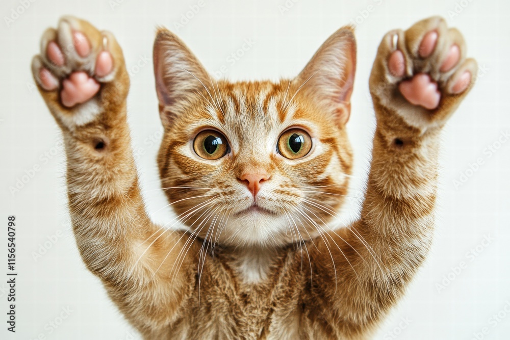 Obraz premium Playful Ginger Cat Raising Paws