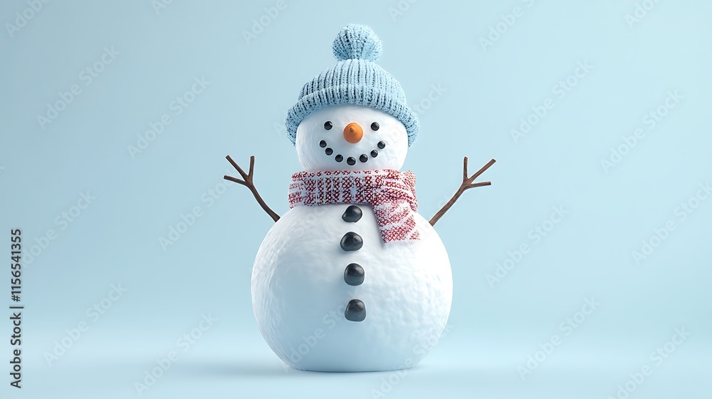 Winter theme snowman with light blue background, Christmas cold theme cartoon illustration Winter theme snowman with light blue background, Christmas cold theme cartoon illustration