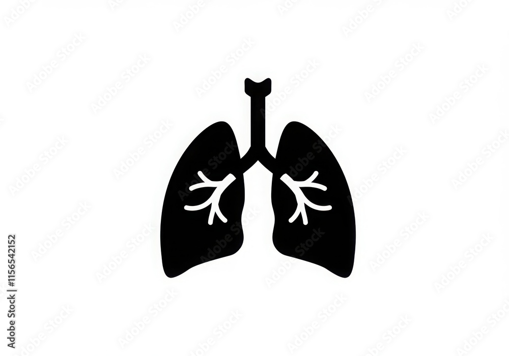 Black and white icon, human lungs, anatomical illustration, medical symbol, respiratory system Black and white icon, human lungs, anatomical illustration, medical symbol, respiratory system