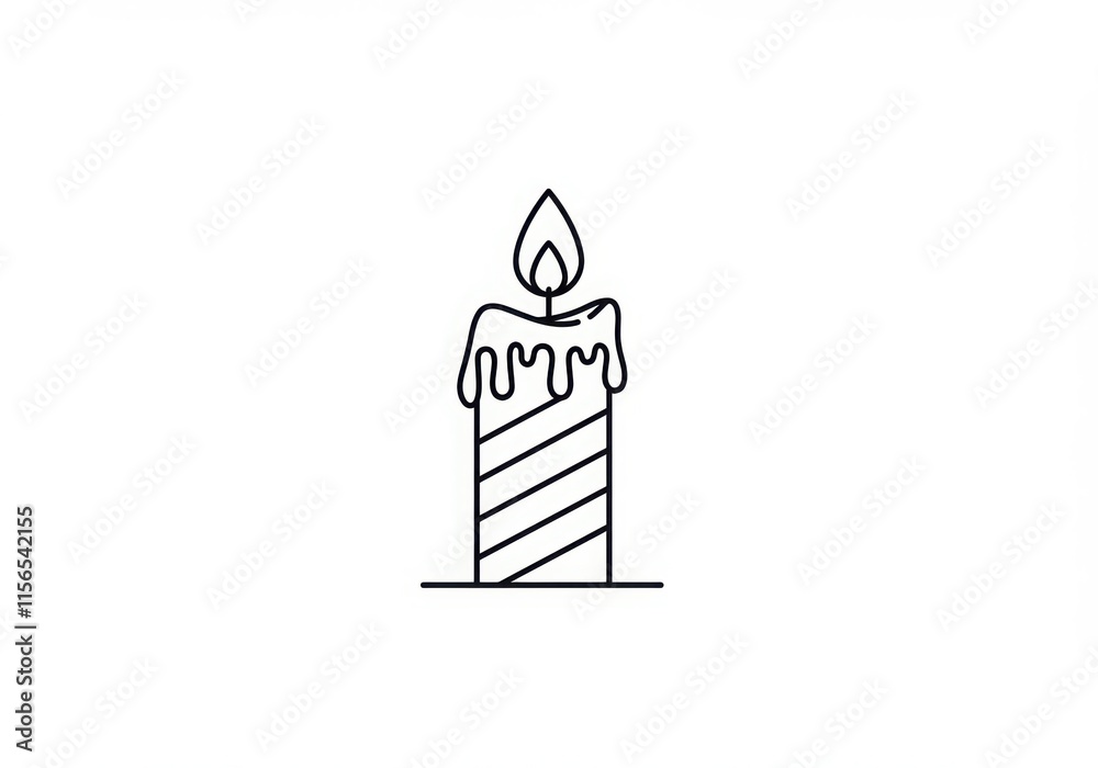 Minimalist candle icon, black and white line drawing, simple flame design, dripping wax Minimalist candle icon, black and white line drawing, simple flame design, dripping wax