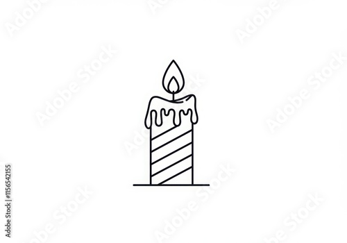 Minimalist candle icon, black and white line drawing, simple flame design, dripping wax photo