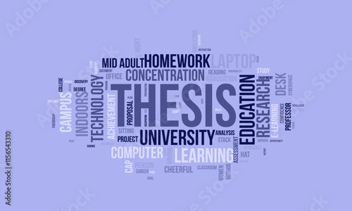 Thesis word cloud template. Thesis concept vector tagcloud background.