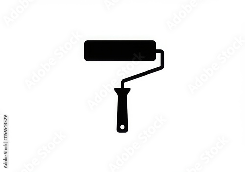 Paint roller, minimalist icon, black silhouette, white background, simple design, graphic