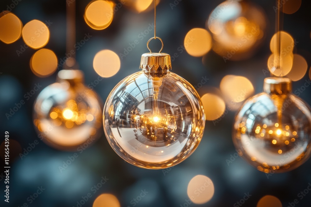 Golden Christmas Ornaments with Bokeh Lights Golden Christmas Ornaments with Bokeh Lights