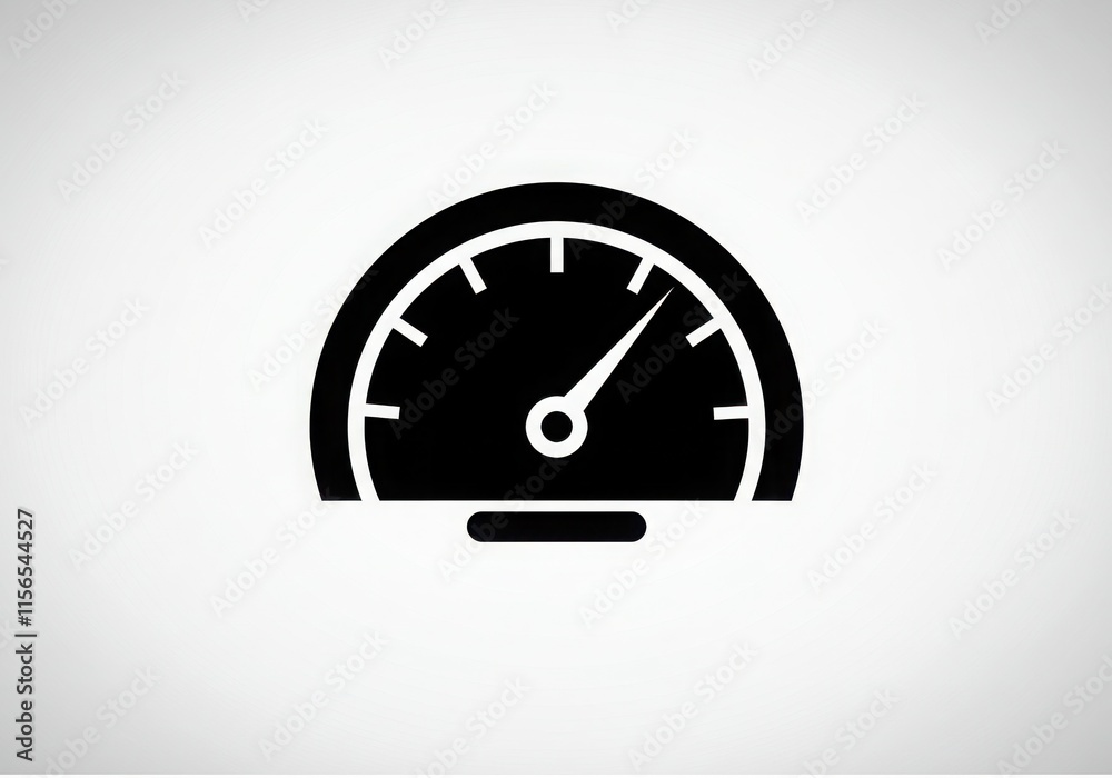 Speedometer icon, black and white graphic, circular design, minimalist illustration, dashboard