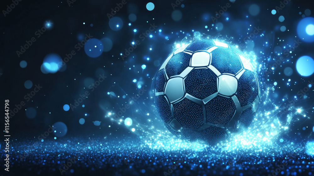 Naklejka premium Football of blue glowing dots. Football vector illustration