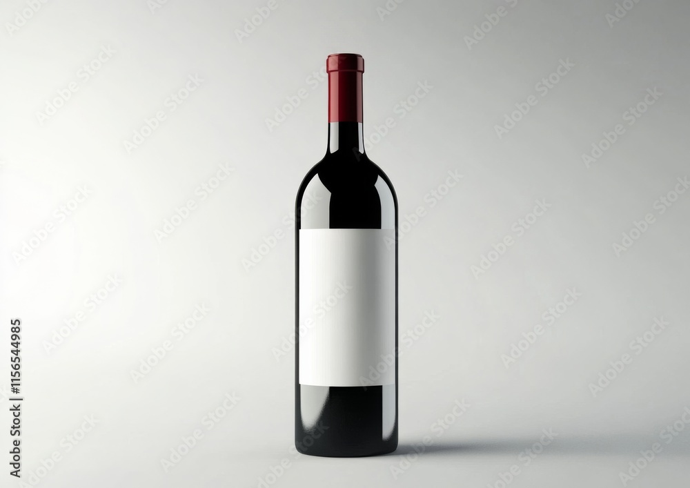 Black Wine Bottle with Red Cap on White Black Wine Bottle with Red Cap on White