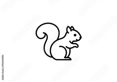 Minimalist squirrel icon, black and white line drawing, simple curved shapes, stylized animal