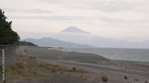 Black sand beach and mout Fuji view at Miho no Matsubara (Miho Pine Forest) photo