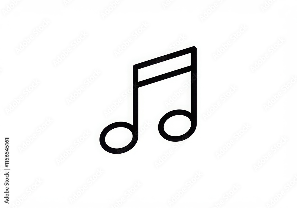 music note icon, simple line drawing, minimalist design, musical symbol, black and white graphic