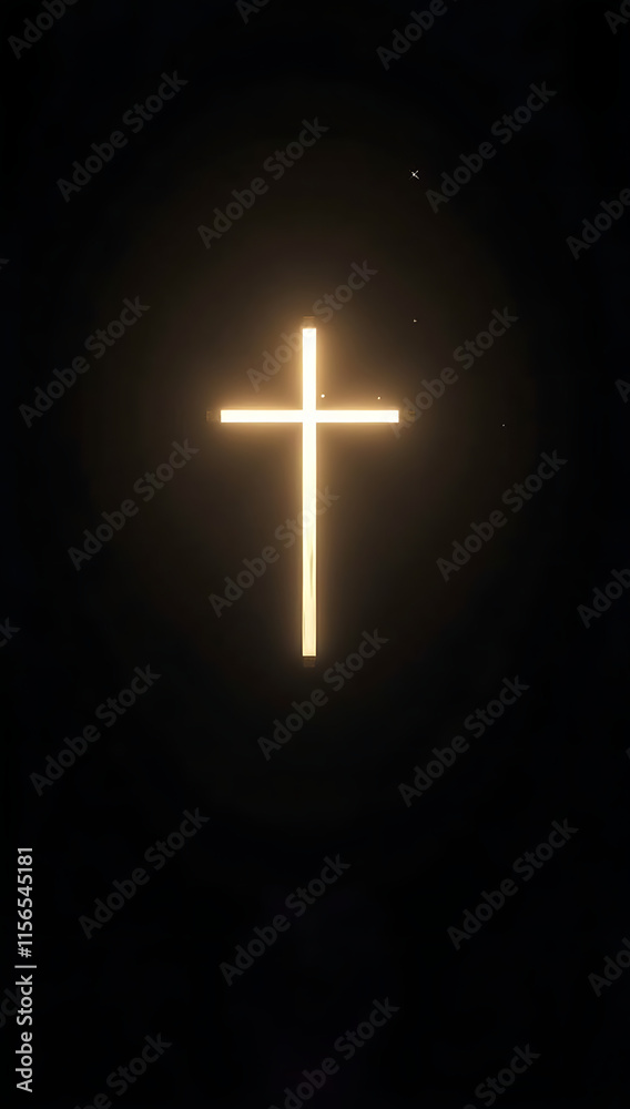 Obraz premium A phone HD wallpaper of Jesus Christ in minimalistic style, represented by a simple white cross with a faint glowing halo above, set on a black background.