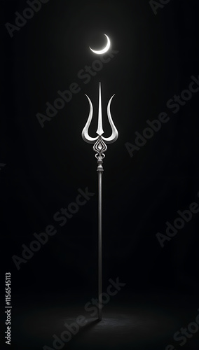 A phone HD wallpaper of Lord Shiva in minimalistic style, featuring a single white trident symbol with a crescent moon above it, set on a black background.

