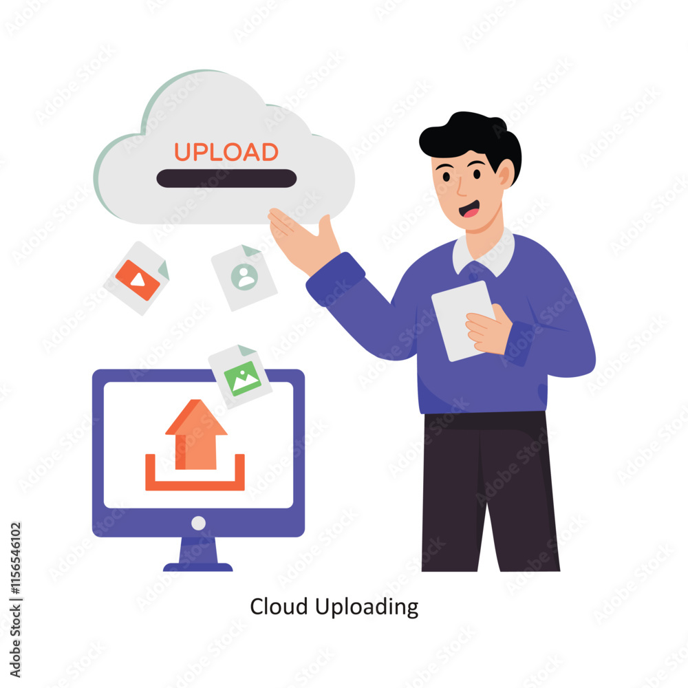 Cloud Uploading concept vector illustration. Cloud Computing isolated On white Background. Cloud Uploading concept vector illustration. Cloud Computing isolated On white Background.