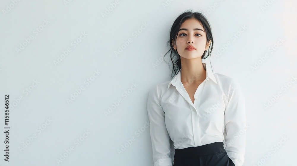Elegant Businesswoman Posing Against Pristine White Background Elegant Businesswoman Posing Against Pristine White Background