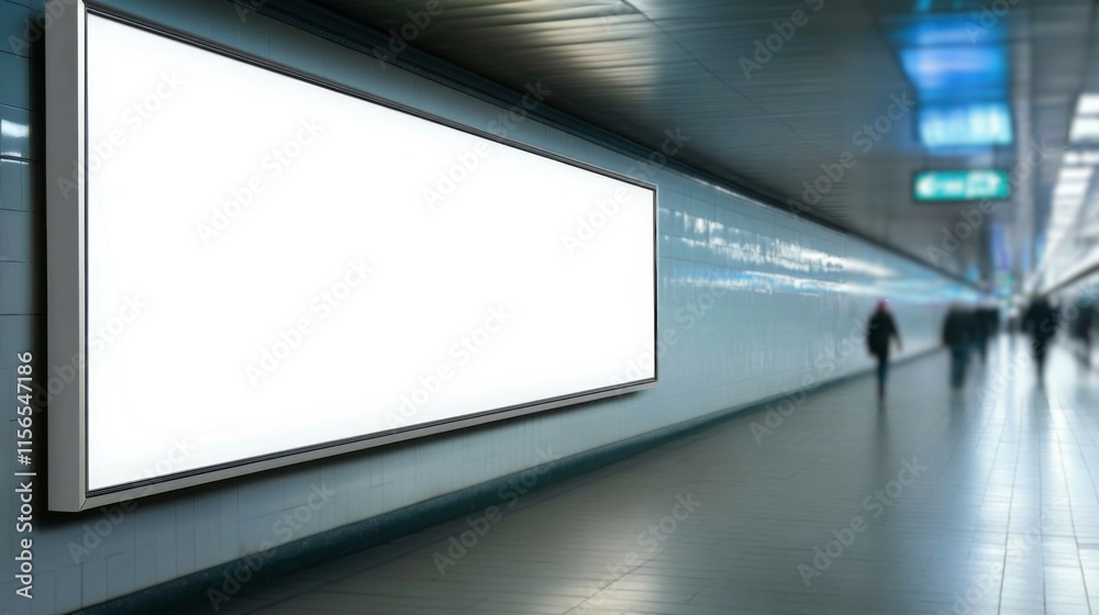 Subway station corridor with blank white billboard, tiled Three mock up Subway station corridor with blank white billboard, tiled Three mock up