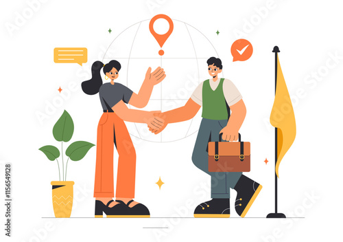 Diplomat Profession Vector Illustration Featuring International Negotiations and Agreement Signing for Worldwide Representation of Countries