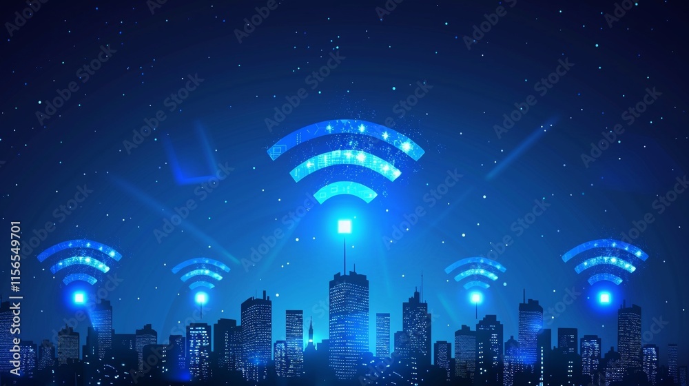 Fototapeta premium Wireless network concept and connection technology with night city background.