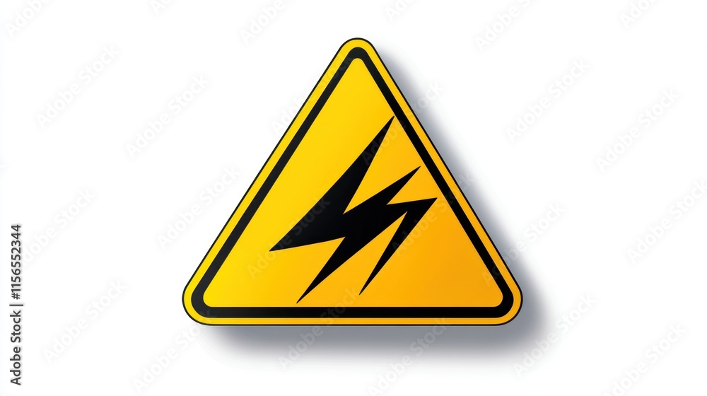 A modern industrial-style electrical hazard icon with a bold triangular yellow sign and a black lightning bolt, designed for high-impact warnings on white A modern industrial-style electrical hazard icon with a bold triangular yellow sign and a black lightning bolt, designed for high-impact warnings on white