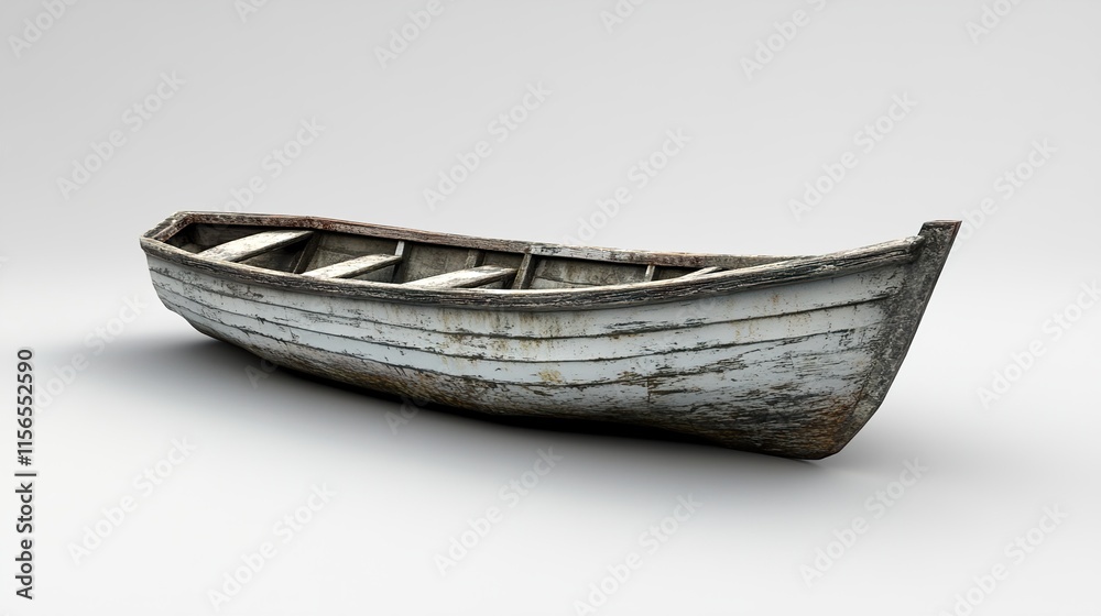 Old Wooden Rowboat: A Weathered Vessel on Calm Waters Old Wooden Rowboat: A Weathered Vessel on Calm Waters