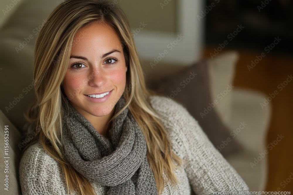 Portrait of a Smiling Young Woman in a Knit Sweater Portrait of a Smiling Young Woman in a Knit Sweater