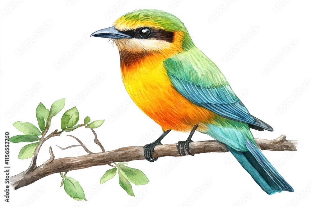 Fototapeta premium Vibrant Green Bee-eater Bird on Branch