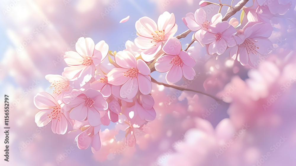 Obraz premium 桜 木 花びら 咲くクローズアップ はる 春 日本 アニメ风 背景 壁紙