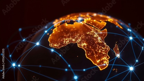 Glowing Network Connections Over Africa at Night